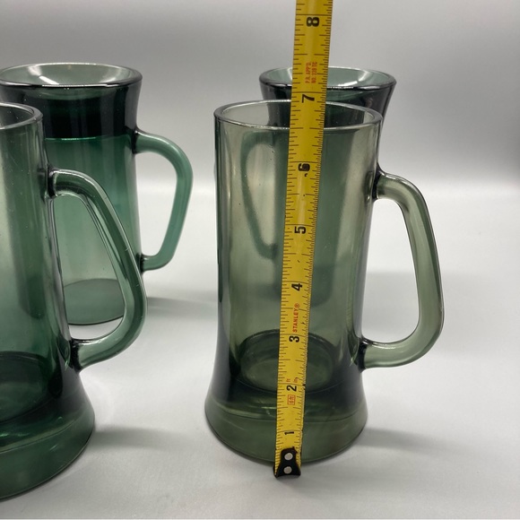 Mid Century Modern Glass set of 4 Beer Mug - Smoked Green Colored Barware EVC - Picture 6 of 6